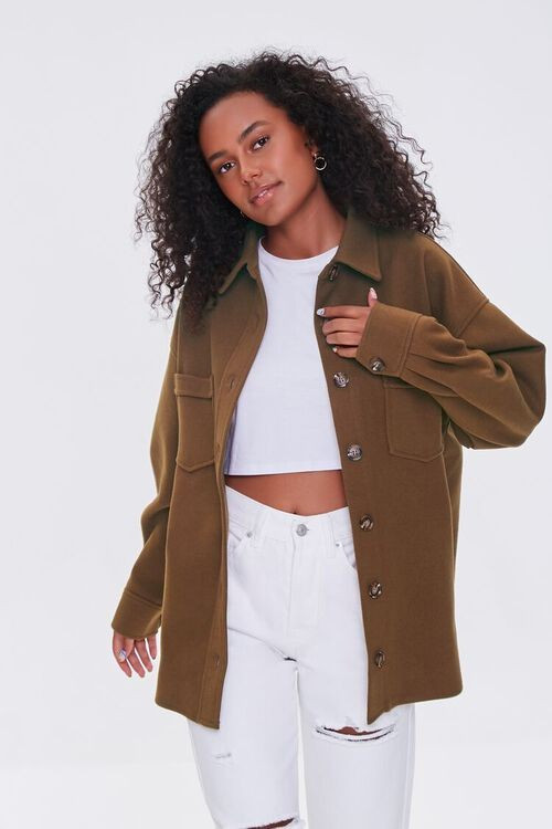 Drop-Shoulder Button-Front Shacket | Forever 21 (US)