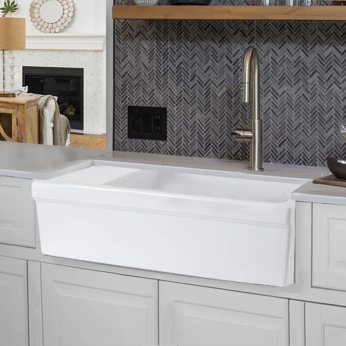 FCFS36-DB Cape 36" L x 20" W Farmhouse Kitchen Sink with Built-In Drainboard | Wayfair North America