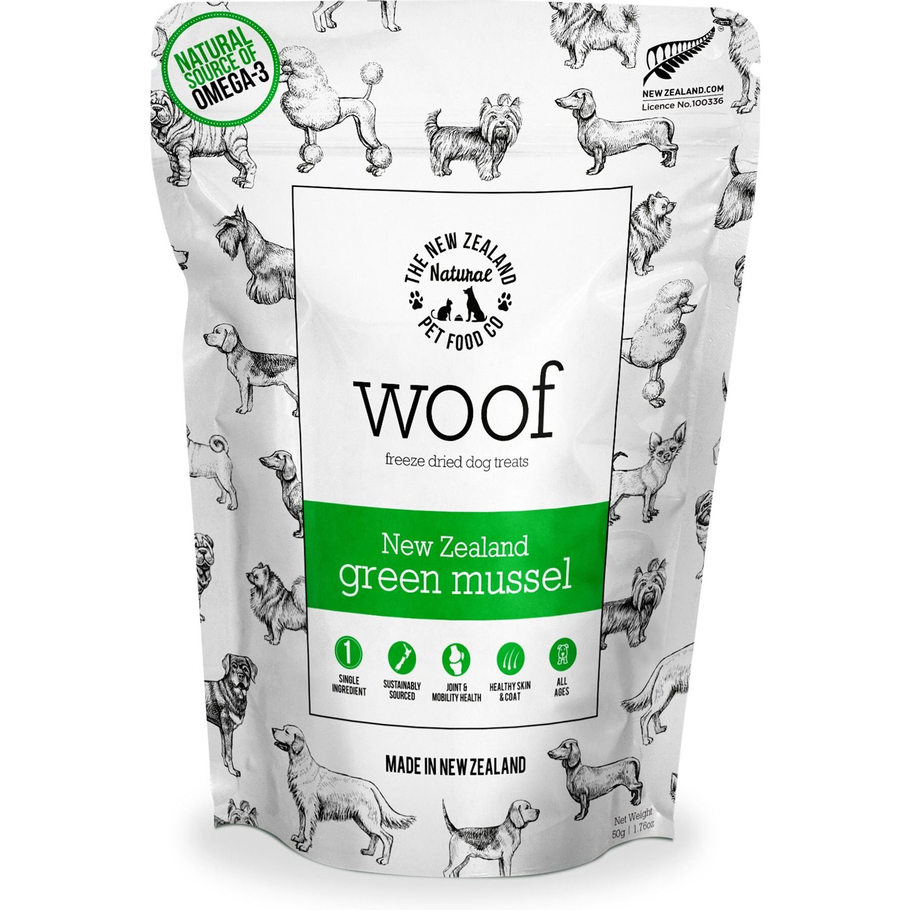 The New Zealand Natural Pet Food Co. Woof Green Lipped Mussels Freeze-Dried Dog Treats, 1.76-oz bag | Chewy