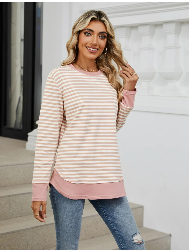 IWEMEK Women Tops Long Sleeve Crew Neck Shirts Casual Fall Cute Pink Tshirts | Walmart (US)