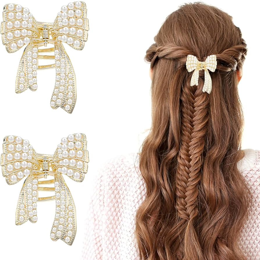 2Pcs Butterfly Pearl Hair Claw Clip Sweet Metal Bowknot Hair Claw Barrettes Small Fancy Non-Slip ... | Amazon (US)