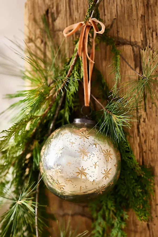 Etched Stars Metallic Glass Globe Ornament | Terrain