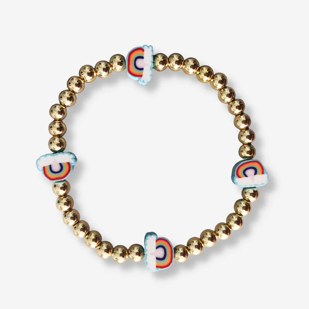 Rainbow + Gold Ball Beaded Stackable Bracelet | Alexandra Gioia