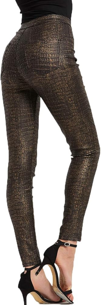 PAODIKUAI Women Faux Leather Crocodile Stretchy High Waist Tights Leggings Pants | Amazon (US)