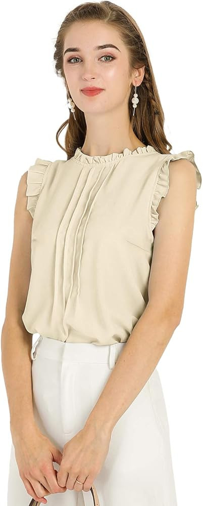 Allegra K Women's Business Blouse Office Work Shirts Vintage Sleeveless Dressy Casual Blouses Top | Amazon (US)
