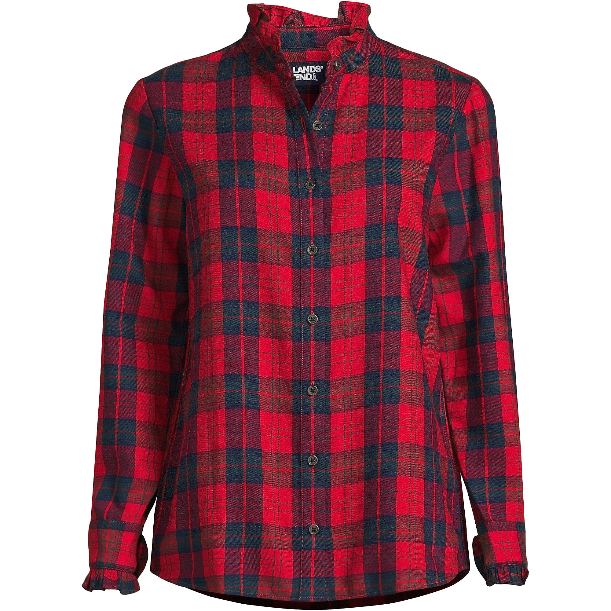 Women's Tall Flannel Ruffle Neck Shirt | Lands' End (US)