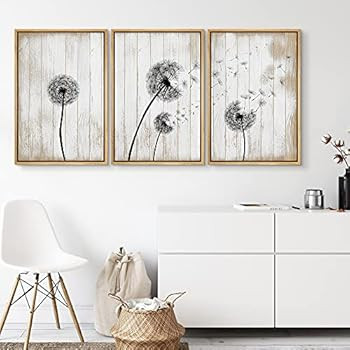 SIGNWIN 3 Piece Framed Canvas Wall Art Dandelion on Wood Background Canvas Prints Home Artwork De... | Amazon (US)