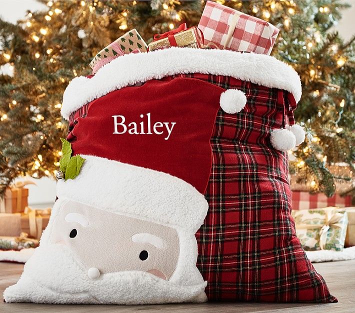 Plaid Applique Santa Bag | Pottery Barn Kids