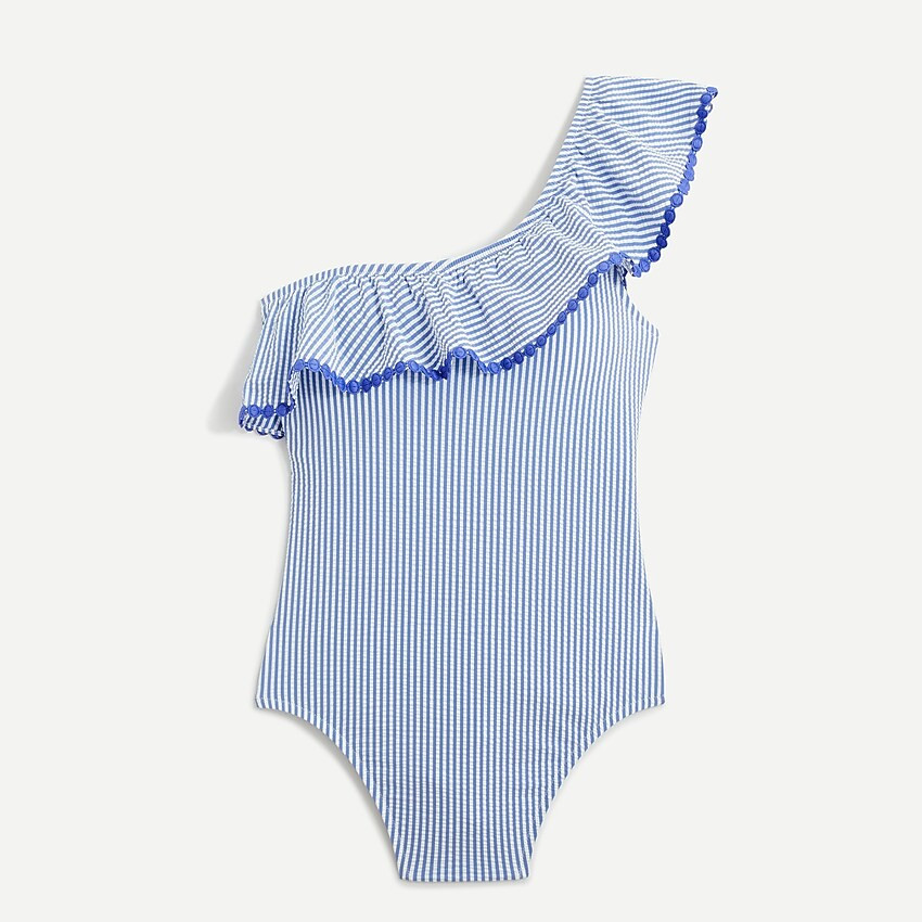 One-shoulder ruffle one-piece in seersucker | J. Crew US