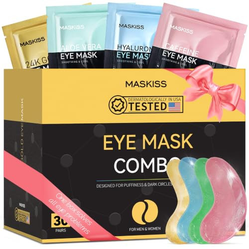 Maskiss Under Eye Patches(30 Pairs), 24K Gold, Caffeine, Hyaluronic Acid, Aloe Vera Eye Masks for Dark Circles Puffy Eyes Undereye Bags, Eye Skin Care Gift Set for Bachelorette Party Favors | Amazon (US)
