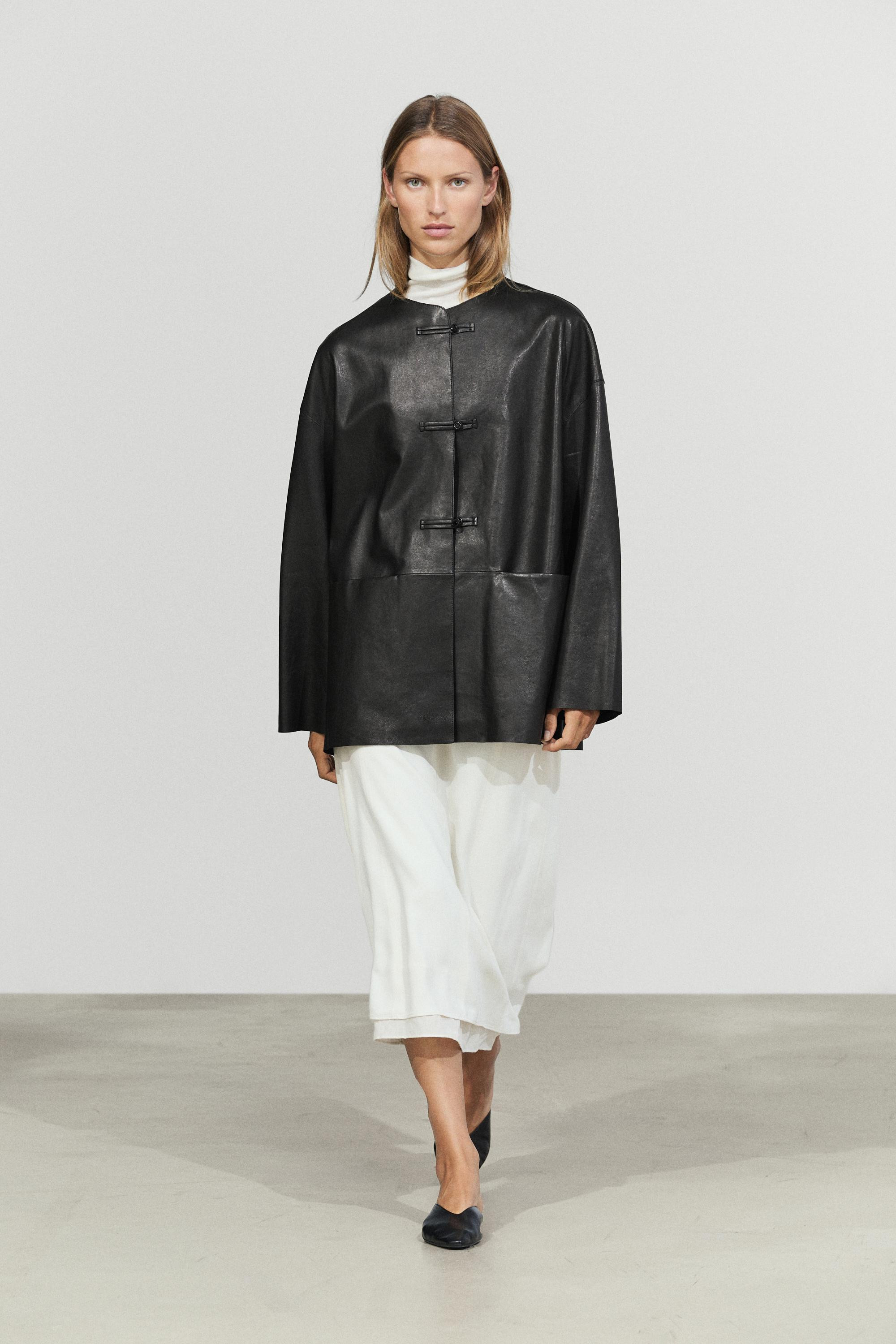 Leather jacket with toggle detail | Massimo Dutti UK