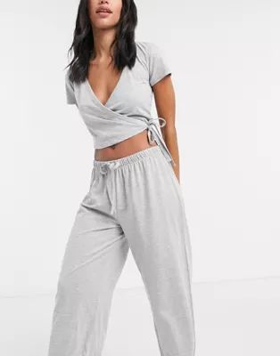 ASOS DESIGN mix & match wrap front jersey pajama top in gray marl | ASOS (Global)