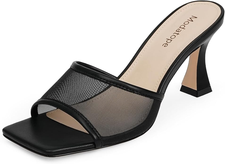 Modatope Womens Heeled Sandals Open Square Toe Heels Chunky Block Heel Slip On Sandals for Women | Amazon (US)