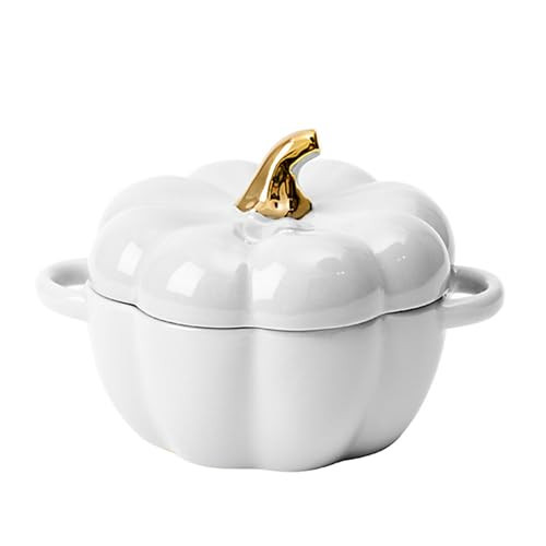 Dutch Oven Pot with Lid, Pumpkin Pottery Dessert Saucepan, Mini Baking Dish Cute Pumpkin Bowl, Covered Dutch Oven Ceramic Stockpot, White | Amazon (US)