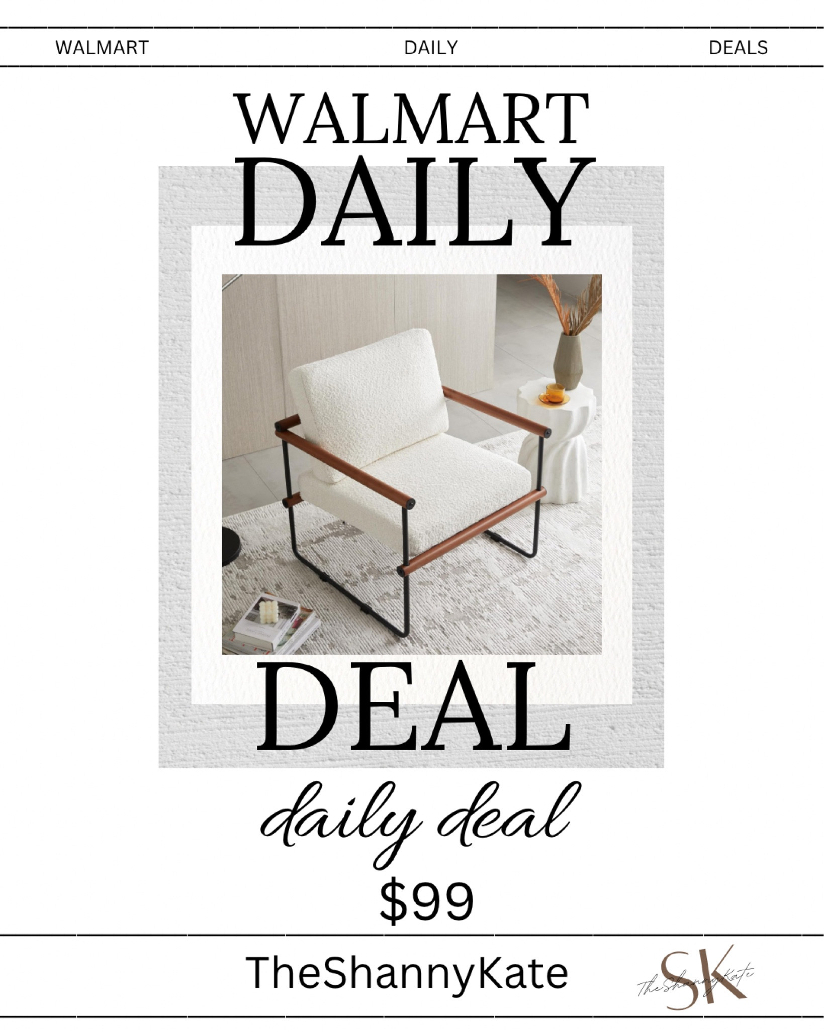 Boucle Accent Chair Armchair with Metal and Wooden Frame, Natural. 

This chair is on sale today for $99 RUN!!!

DAILY DEALS // WALMART DEALS // WALMART FINDS // ACCENT CHAIR // BOUCLE CHAIR

#LTKfindsunder100 #LTKsalealert #LTKhome