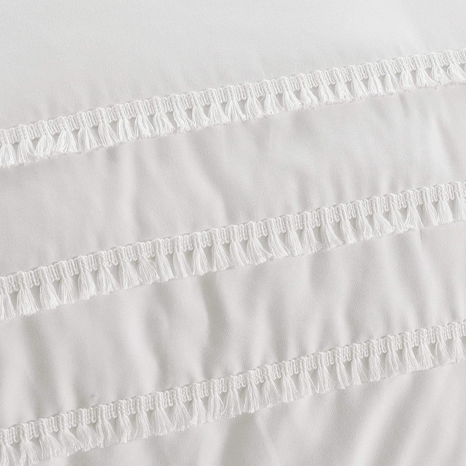 Chezmoi Collection Elizabeth 7-Piece White Tassel Fringe Comforter Set, King | Walmart (US)