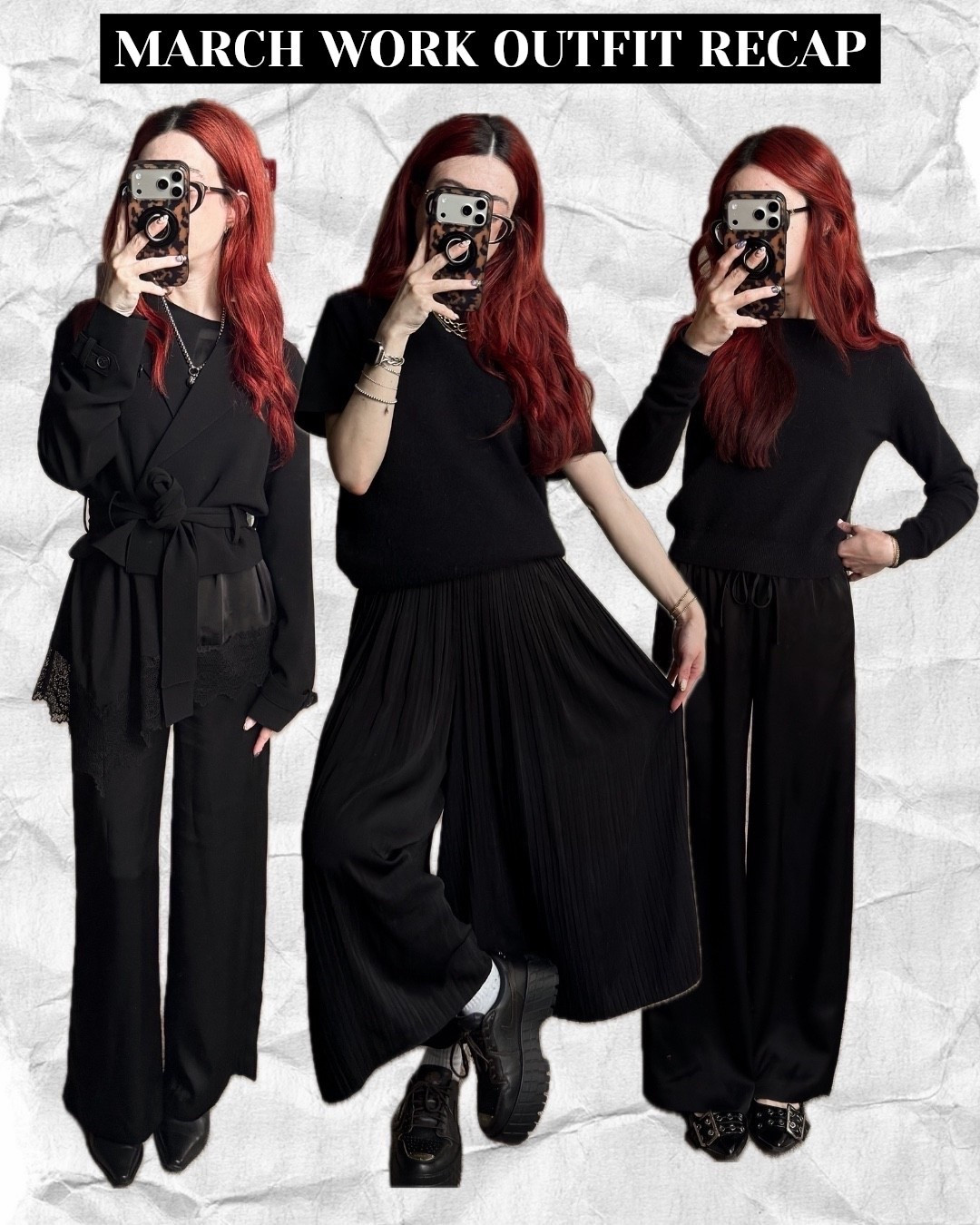 what i wore to work in march!
@Aritzia 

all black style, all black office outfit, work style, aritzia style, aritzia outfits, corporate goth, alternative style, corporate style, all black outfit inspo, weekly outfit roundup, work outfit roundup, aritzia goth

#LTKSeasonal #LTKootd #LTKWorkwear