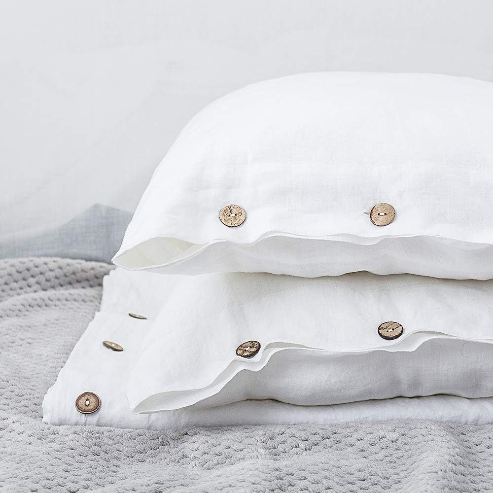 Amazon.com: Simple&Opulence 100% Linen Duvet Cover Set 3pcs with Coconut Button Closure Natural F... | Amazon (US)