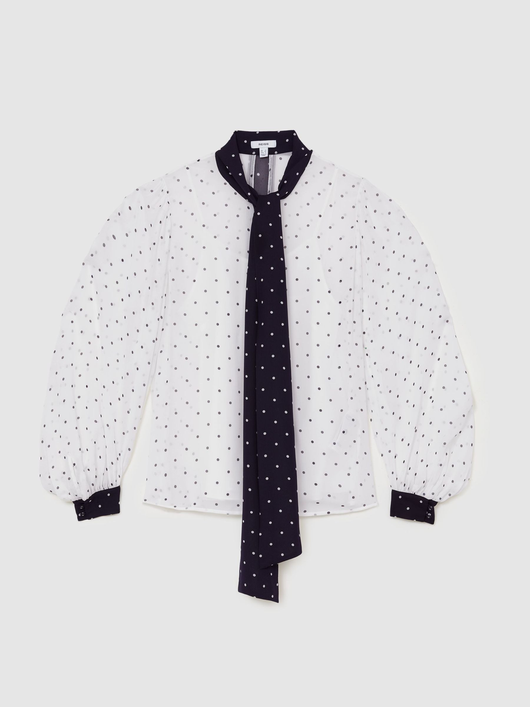 Polka-Dot Tie-Neck Blouse in Ivory/Navy | Reiss UK