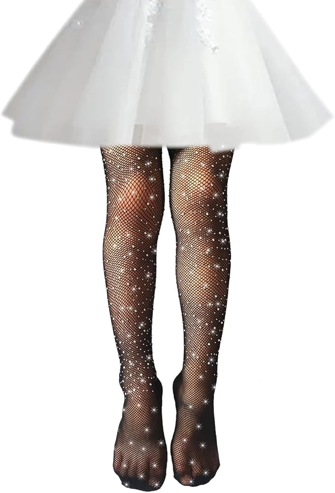 DOOVID Little Girls Sparkle Fishnet Tights Rhinestone Tights Toddler Tights Glitter Leggings Kids... | Amazon (US)
