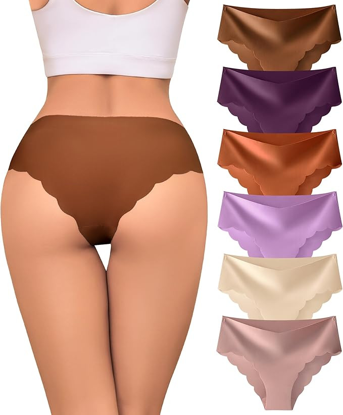 Sexy Seamless Underwear Wave Edge No Show Bikini Panties V-waist Ice Silk Hipster Lady Cheeky Inv... | Amazon (US)