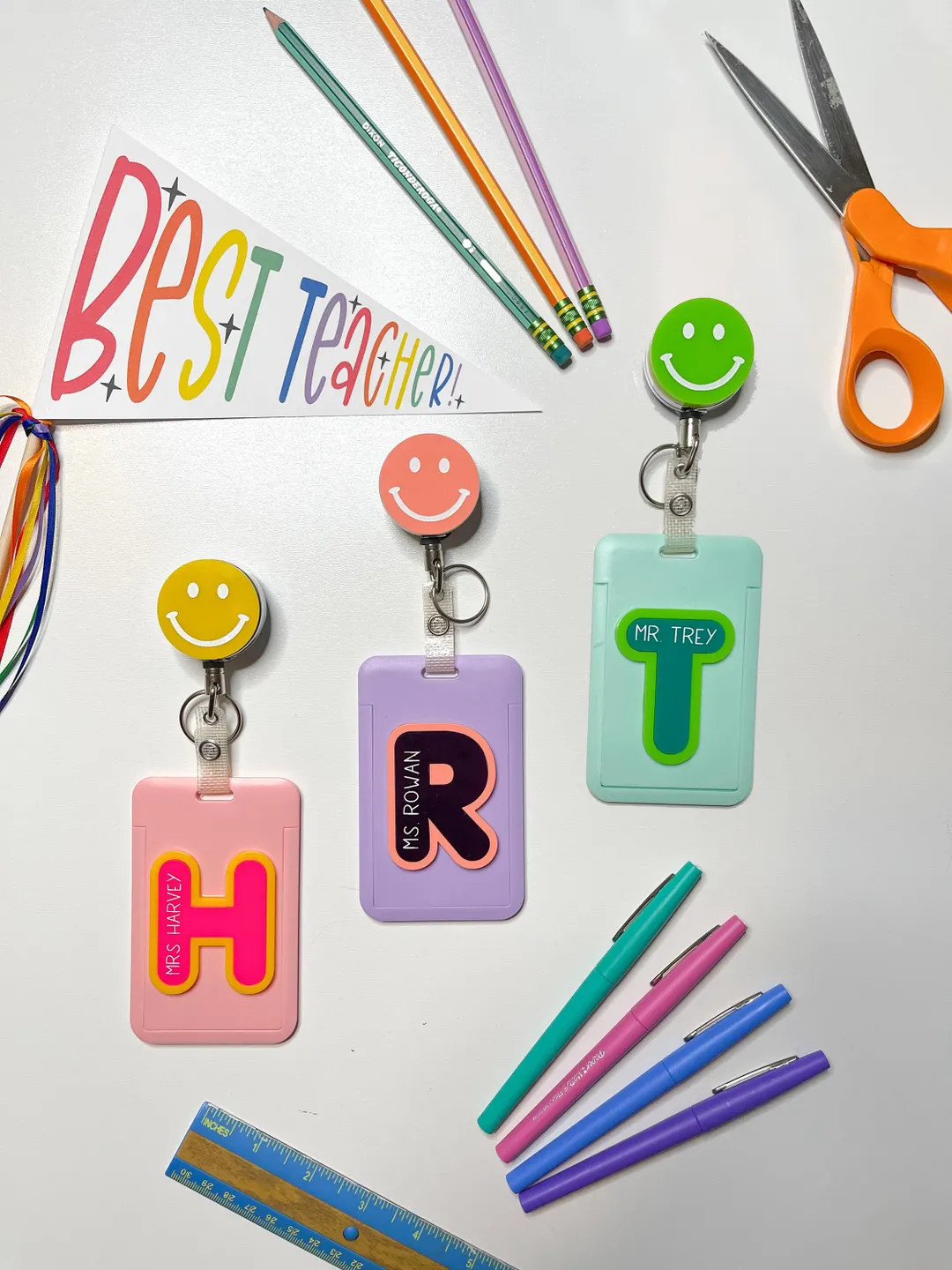 ID BADGE HOLDER - Custom Personalized Teacher Gift - Teacher Appreciation End of Year - Smiley Cu... | Etsy (US)