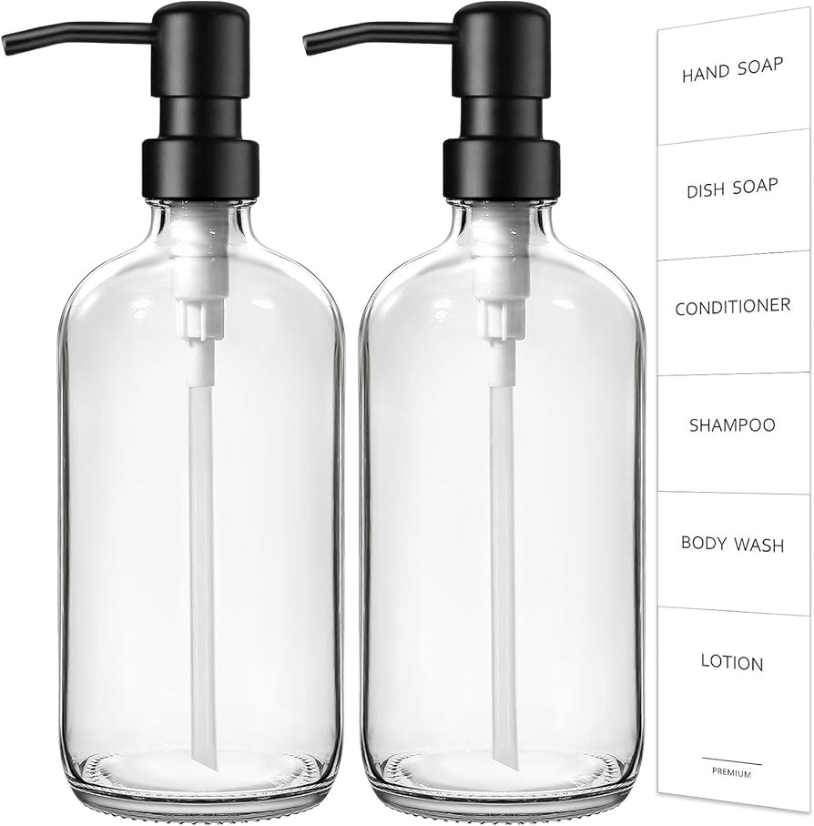 GMISUN Glass Soap Dispenser with Pump, 2 Pack Clear Bathroom Hand Soap Dispenser with Stainless S... | Amazon (US)