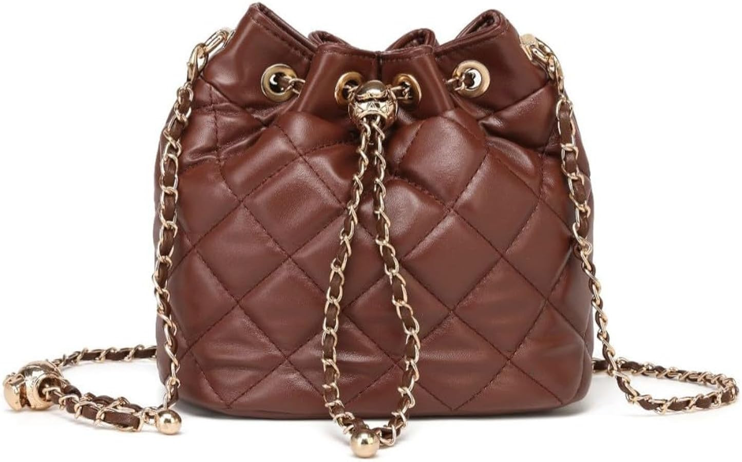 Women's Quilted Bucket Bag Leather Chain Shoulder Bag Crossbody Bags Purse for Women | Amazon (US)