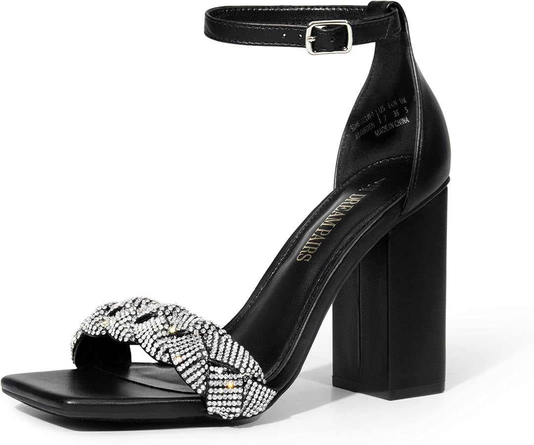 DREAM PAIRS Women's Heels for Women Braided Open Toe Ankle Strap High Block Chunky Heel Sandals P... | Amazon (US)