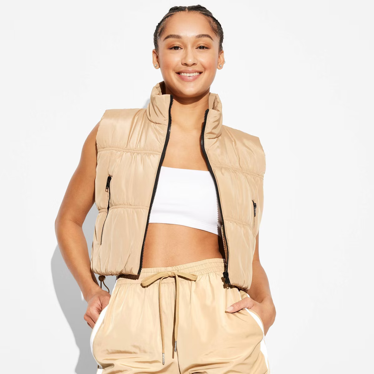 Women's Game Day Mock Turtleneck Puffer Vest - Wild Fable™ Gold S | Target