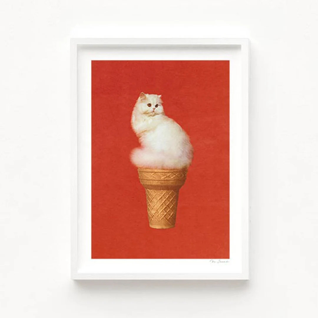 Ice Cream Cat - Red (Cat Art, Surreal, Collage Print, Art Print, Humor, Kitty, White Cat, Meow, R... | Etsy (US)