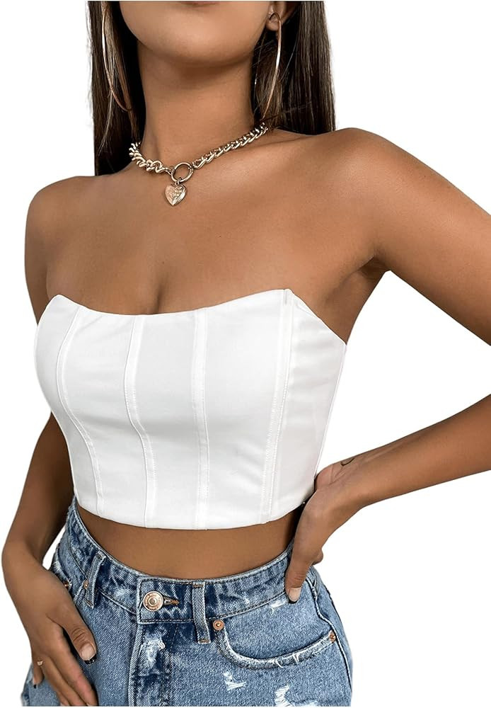 GORGLITTER Women's Sexy Corset Top Strapless Y2K Tube Tops Bandeau Bustier Crop Top | Amazon (CA)