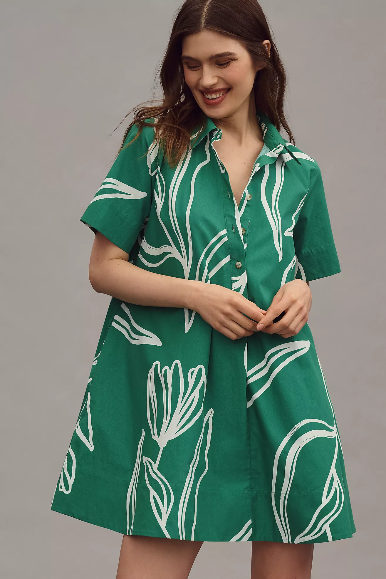 The Pollie Short-Sleeve Swing Tunic Mini Dress | Anthropologie (US)