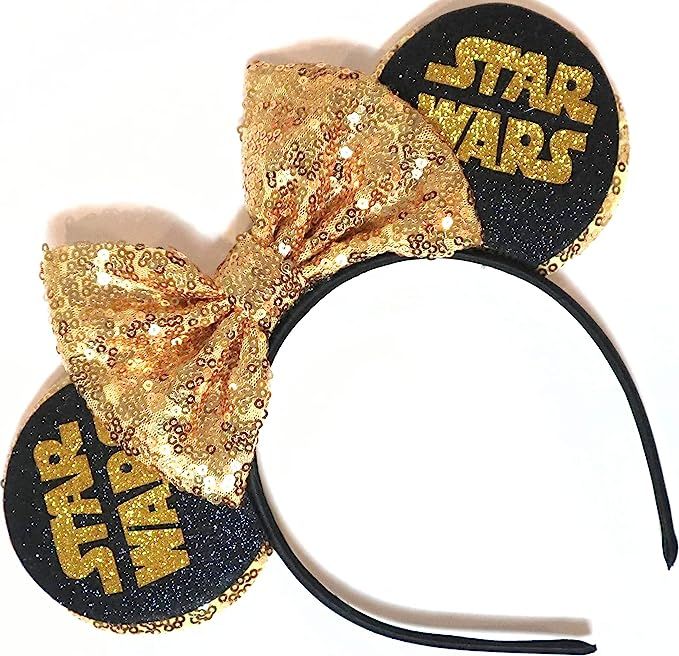 CLGIFT Star Wars Ears, Black Mouse Ears, Darth Vader, Mickey Mouse Ears (Gold Star Wars) | Amazon (US)