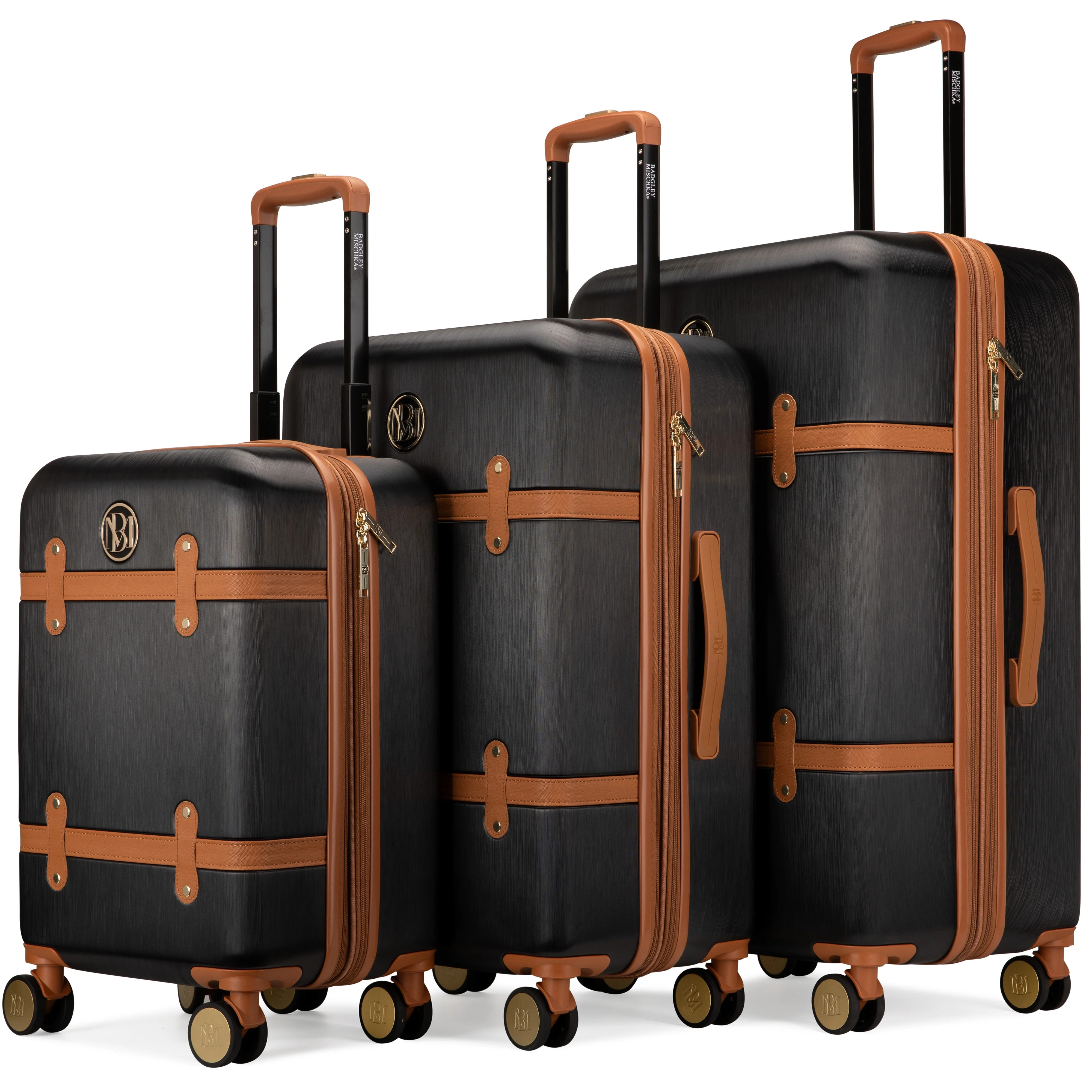 BADGLEY MISCHKA Grace 3 Piece Expandable Retro Luggage Set - Black - Walmart.com | Walmart (US)