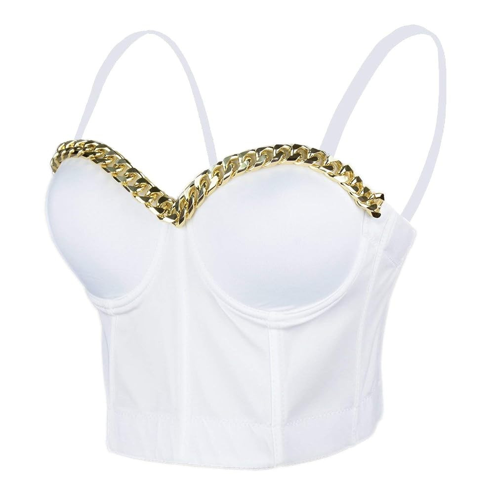 ELLACCI Women Gold Chain Smooth Push up Bustier Crop Top Corset Bra with Detachable Straps | Amazon (US)