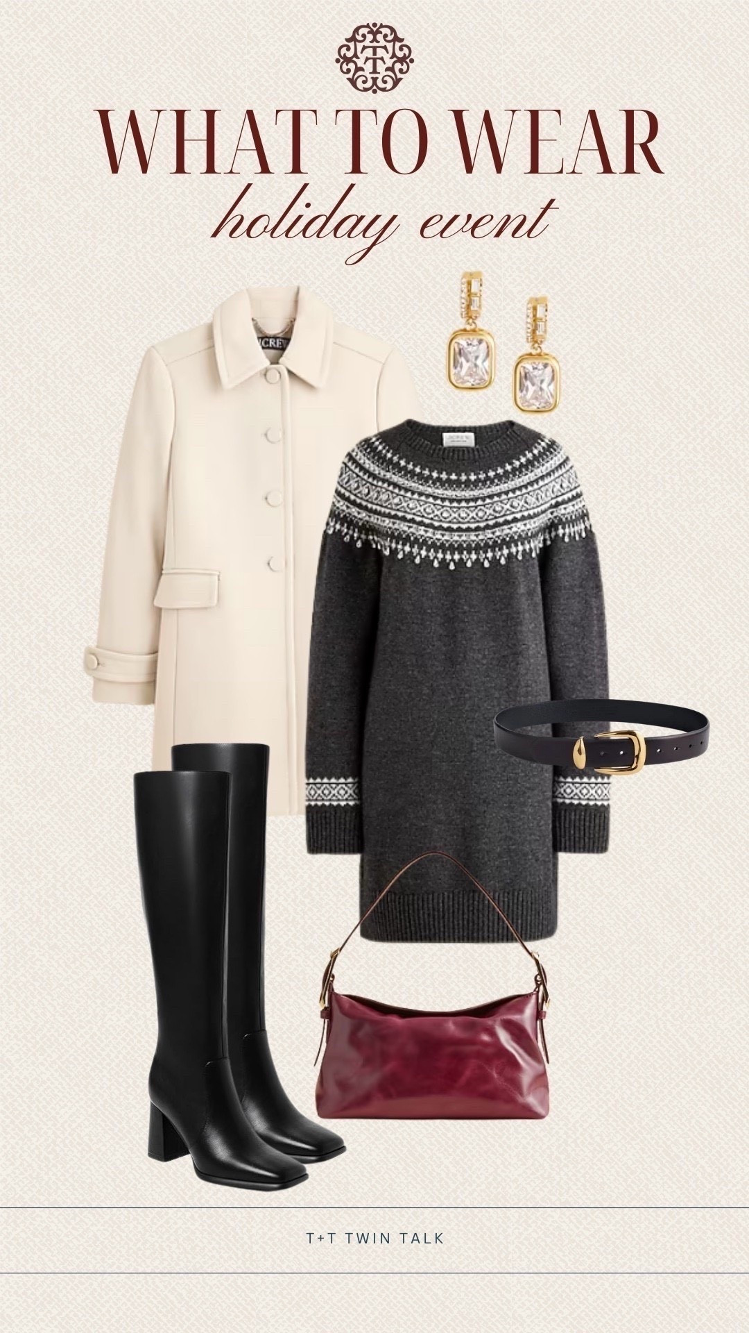 T+T, what to wear for Christmas! Fair Isle has been everywhere lately and we are loving this sweater dress from J.Crew. We would pair it with a coat, tall boots, and a red bag for a pop of color! 

#LTKOver40 #LTKHoliday #LTKSeasonal