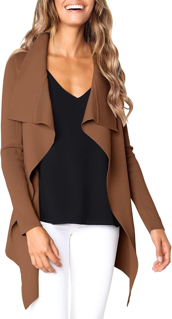 ANRABESS Women's 2023 Fall Winter Casual Open Front Jackets Knitted Cardigan Sweater with Belt | Amazon (US)