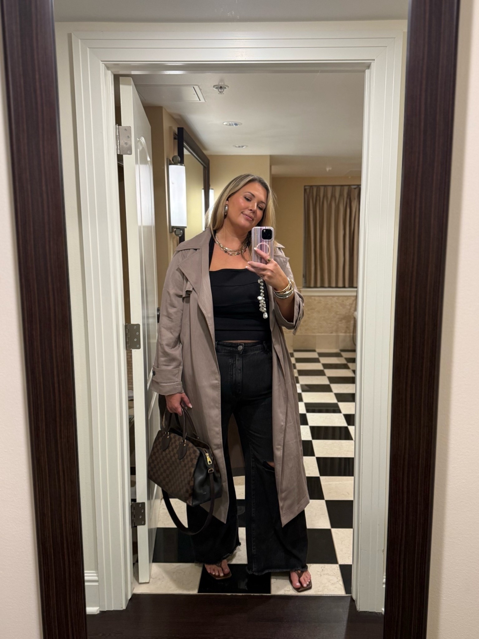 Looooved my outfit tonight !!! Mom’s night out! These high waisted jeans are a dream / belly friendly!!!! Wearing a size 2X regular on my 18/20/2x body, get your regular size! 
The top is amazing but runs generous, size down. I’m in 2X but need 1x. 
The quality of this trenchcoat is INCREDIBLE and I’m shook! I’m wearing a MEDIUM 😵😵 it runs suuuuper generous!

#LTKNYFW #LTKPlusSize #LTKMidsize