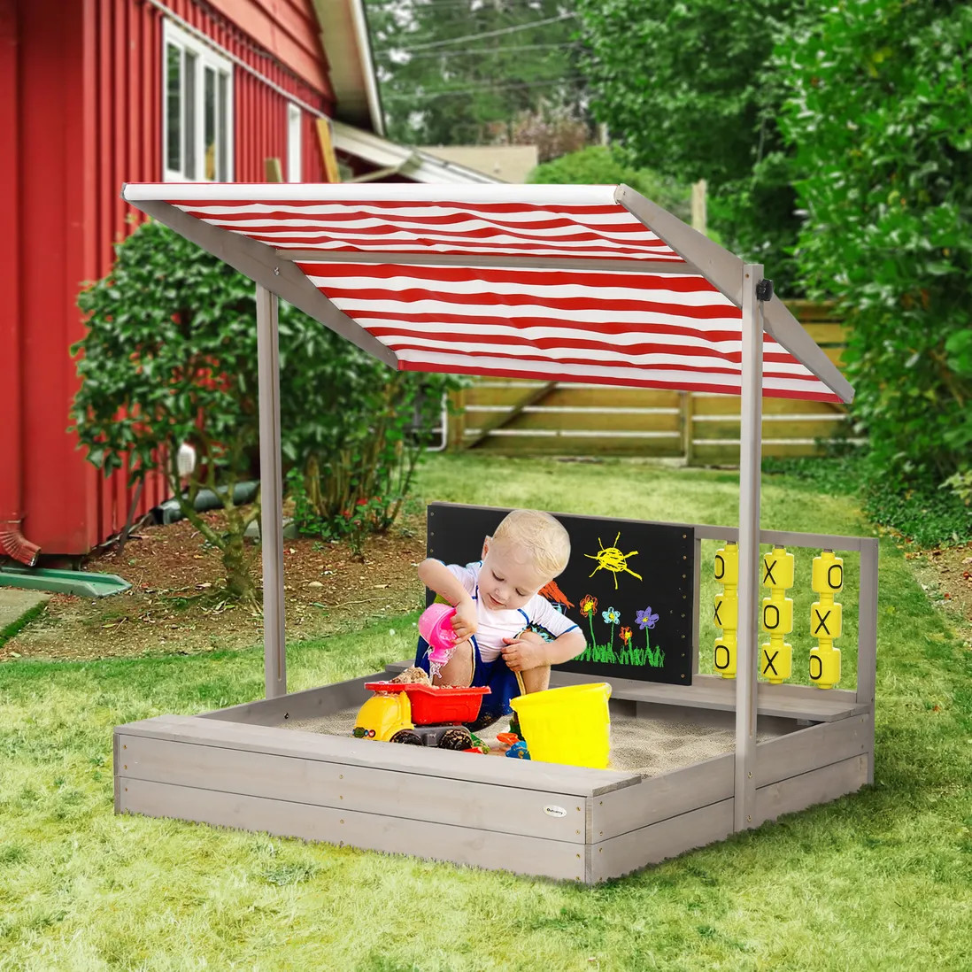 Outdoor Toys | Kids Wooden Sandpit, Children Sandbox with Adjustable Canopy | OUTSUNNY | Debenhams UK