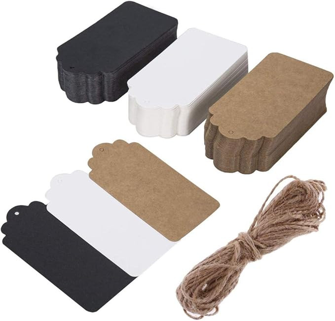 Rectangular Gift Tags with 33 ft Natural Jute Twine, 150 pcs Three Colors Black White Brown Free ... | Amazon (US)