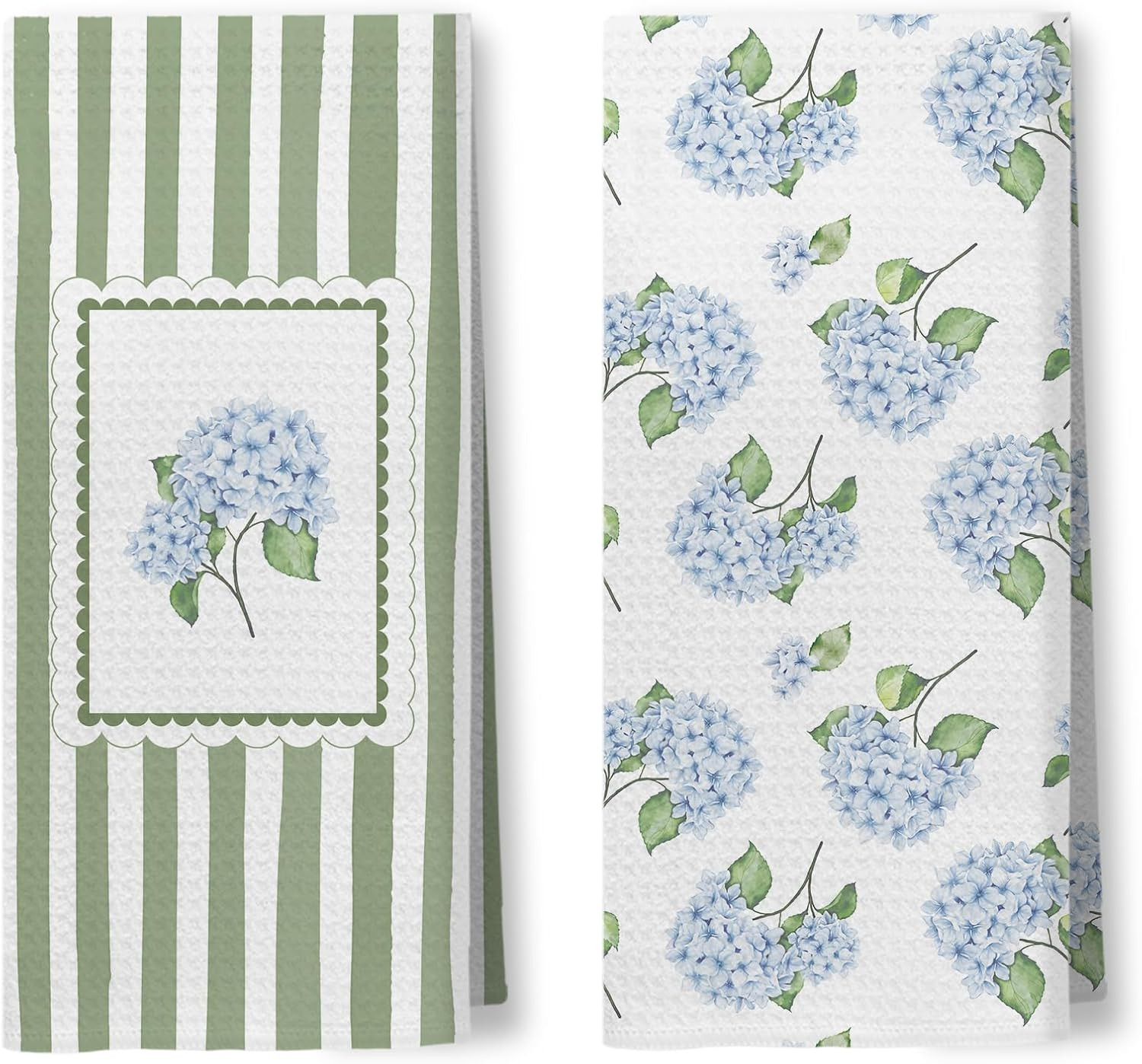 Spring Blue Hydrangea Floral Kitchen Towels, Retro Sage Green Striped Flower Hand Towels for Bath... | Amazon (US)