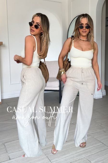 Monochromatic casual elevated summer outfit ☀️

✔️ Small in linen pants + tank (you need the tank in every color)🤌🏼


#LTKStyleTip #LTKFindsUnder50 #LTKU