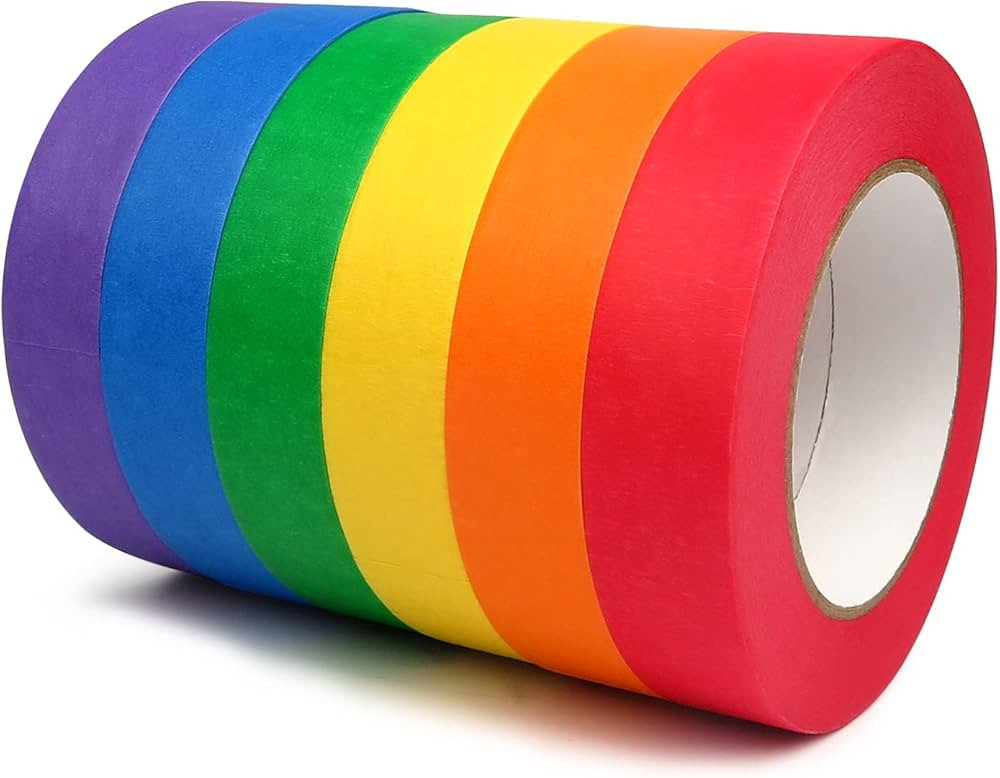 Colored Masking Tape, 6 Rolls Painters Tape 1" x 55yd, Colorful Craft Tape, Rainbow Labeling Tape... | Amazon (US)