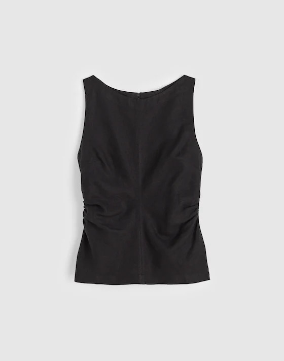 Cinched Boatneck Sleeveless Top in 100% Linen | Madewell