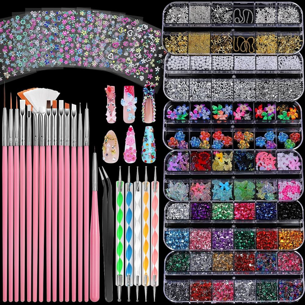 FANDAMEI Nail Art Brushes, Nail Art Kit with 15 Pcs Nail Art Brush, 5 Pcs Dotting Tools, 6 Box Na... | Amazon (US)
