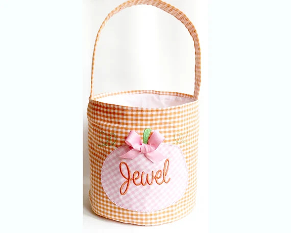 Personalized Treat Tote, Gingham Halloween Bag, Pink and Orange Bow Pumpkin Trick or Treat Bucket... | Etsy (US)