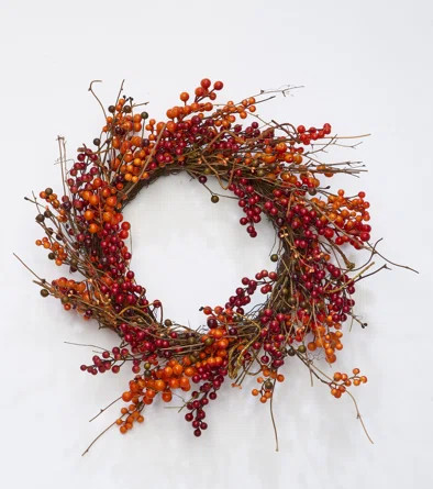22" Fall Orange Berry Wreath | Wayfair North America