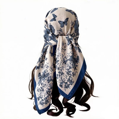 Anna-Kaci Women's Butterfly Floral Square Scarf Lightweight Fashion Shawl Wrap Hair Scarf 35 x 35 Inch, Royal Blue | Target