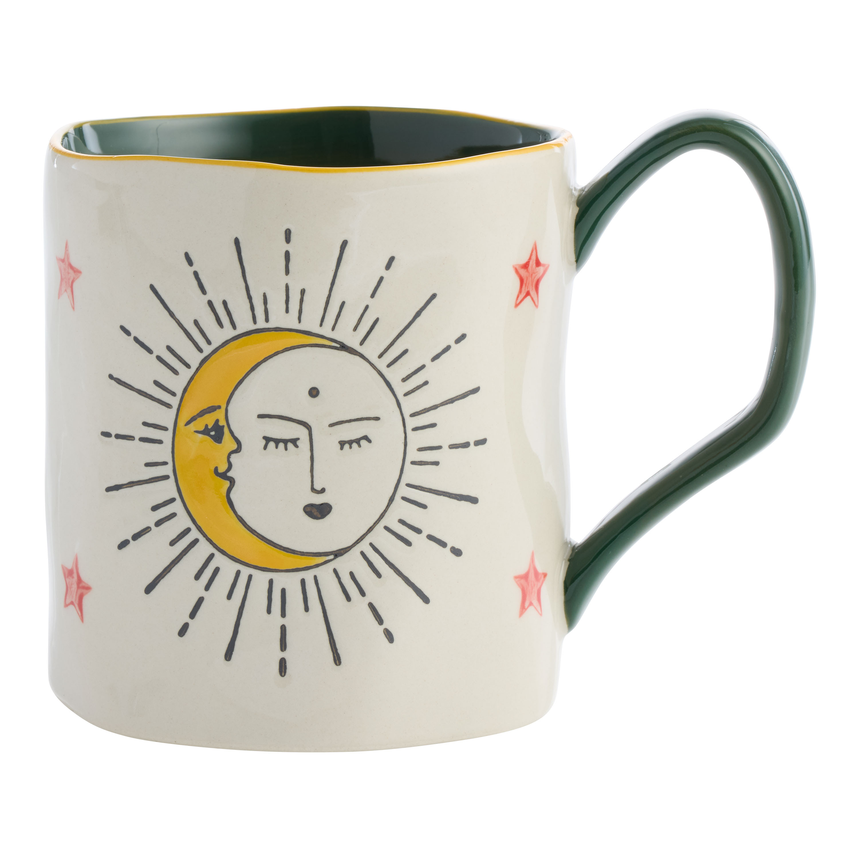 Ivory and Green Sun and Moon Hand Painted Ceramic Mug | World Market